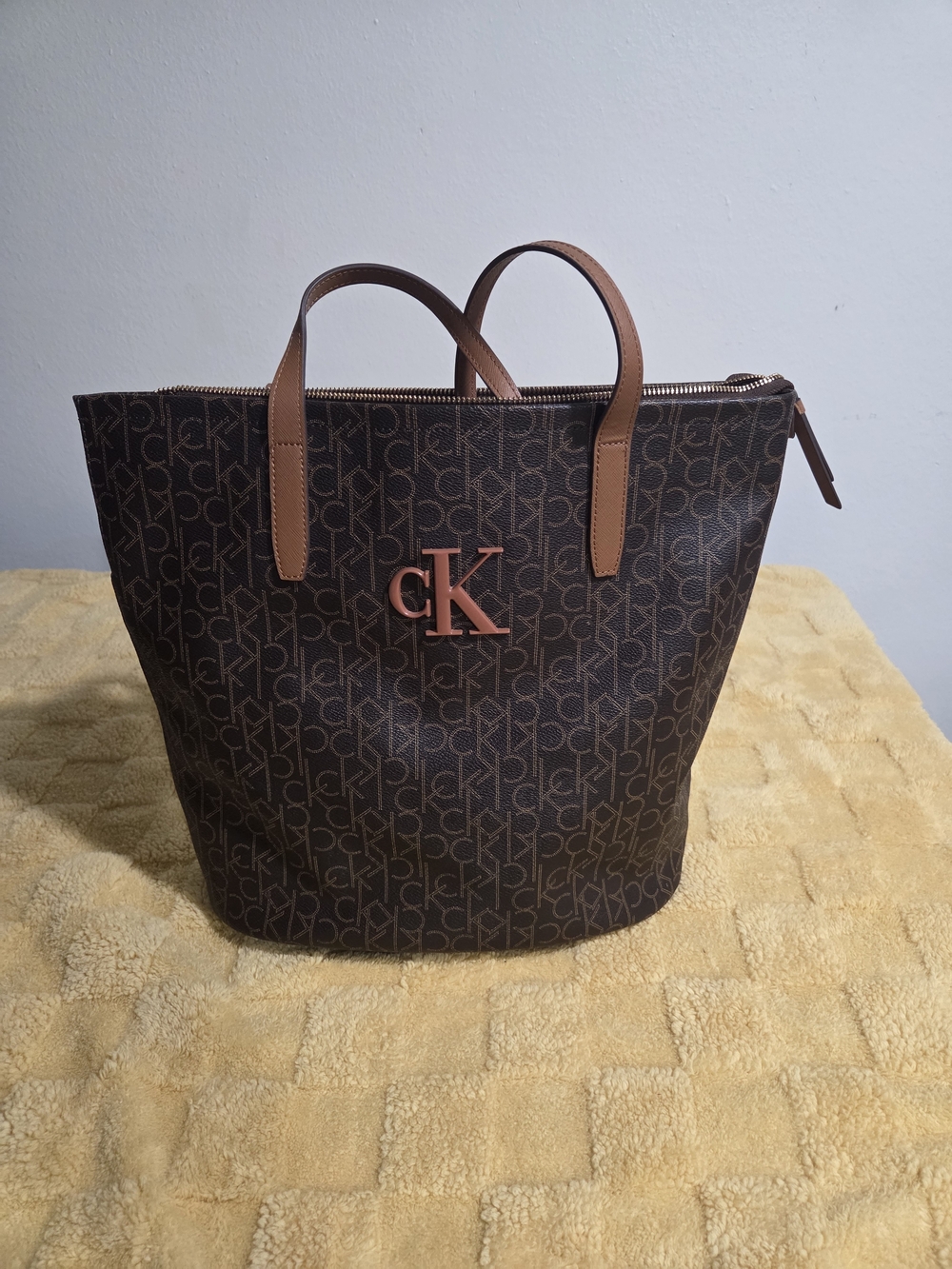 Calvin Klein Brown Monogram Tote Bag - CK Logo